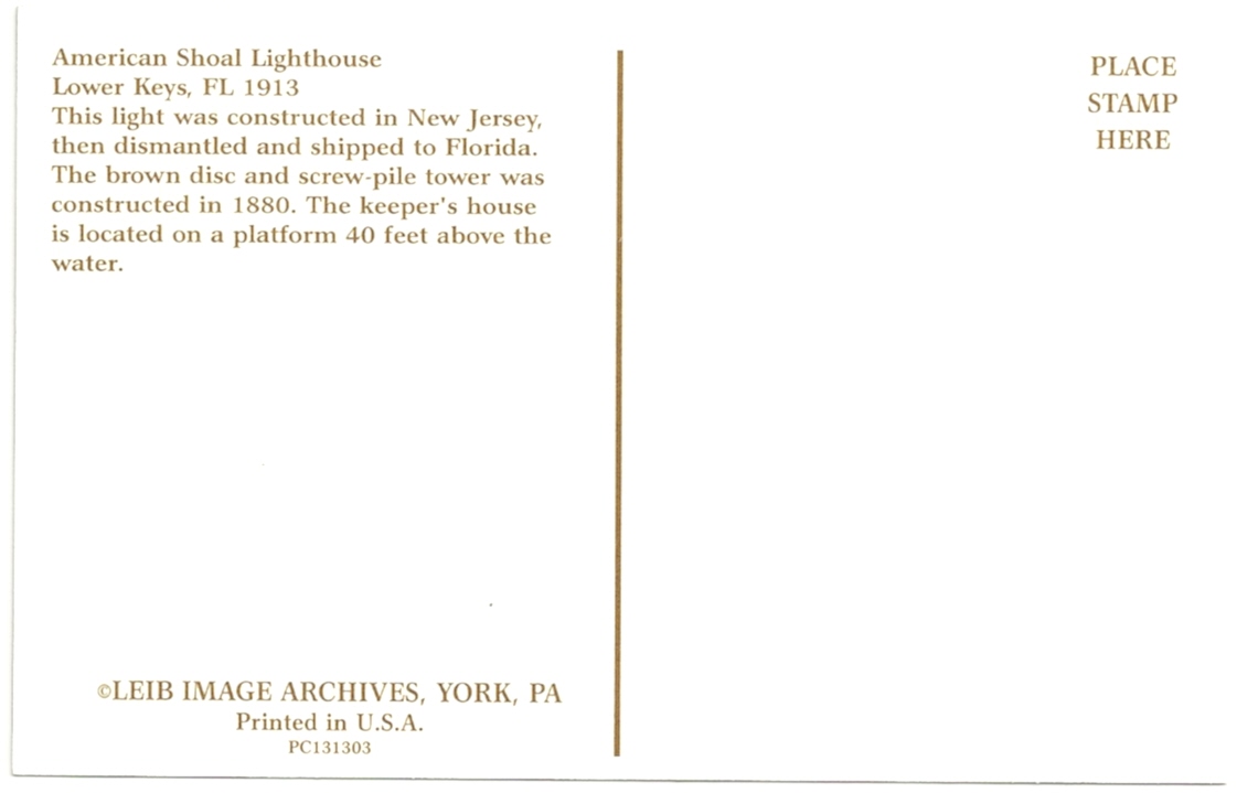 American Shoal (FL) Lighthouse Postcard - Click Image to Close