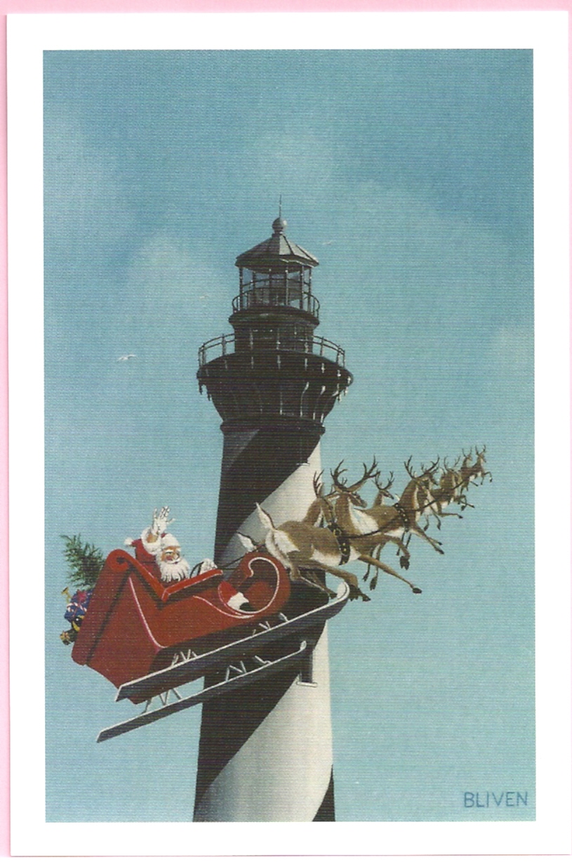 Cape Hatteras Lighthouse Santa Fly By Postcard (NC) - Click Image to Close