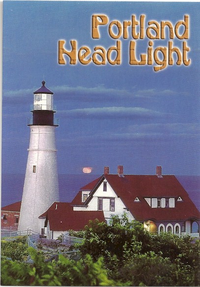 Moon Rising Over Portland Head Lighthouse Postcard MS 161A (ME) - Click Image to Close
