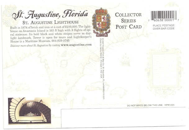 St. Augustine Lighthouse Postcard HPM-005 (FL)