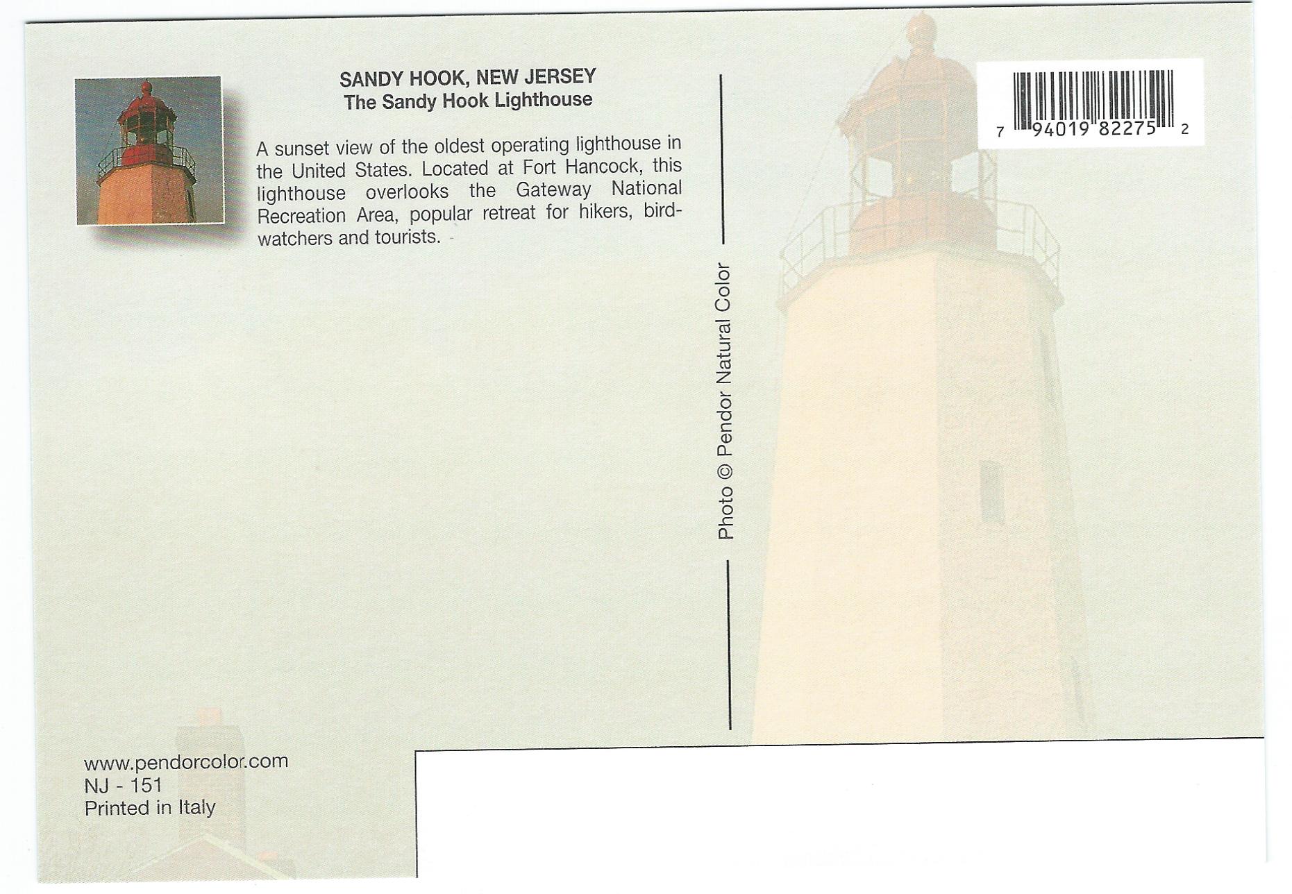 Sandy Hook Lighthouse Postcard NJ-151 (NJ)