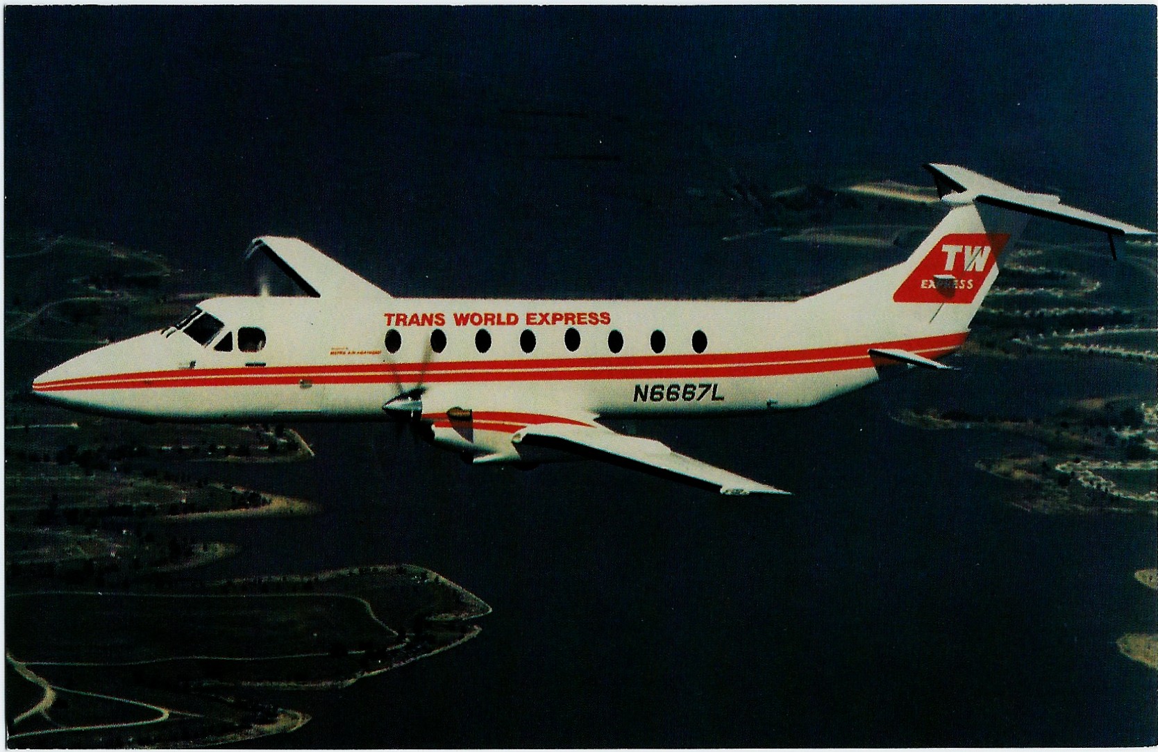 TRANS WORLD EXPRESS Airplane Postcard N6667L - Click Image to Close