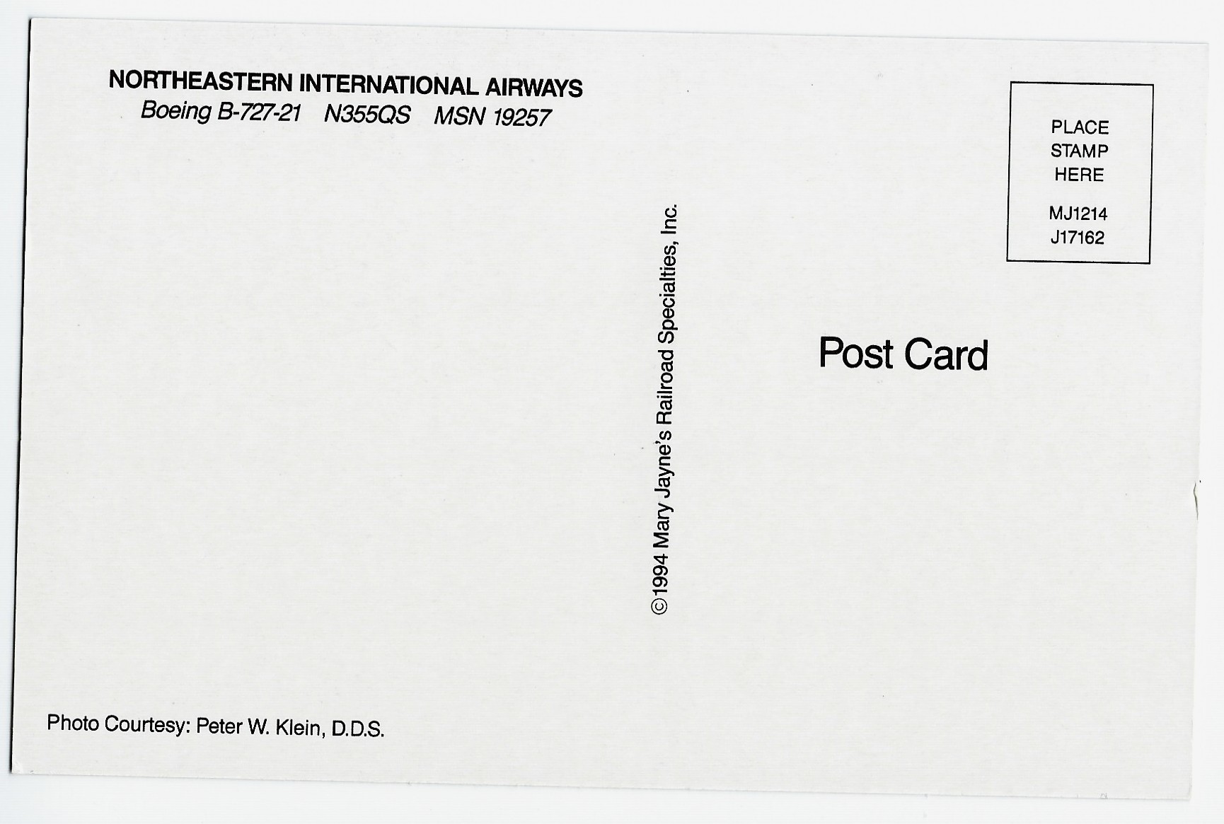 NORTHEASTERN INTERNATIONAL AIRWAYS Airplane Postcard J17162 - Click Image to Close