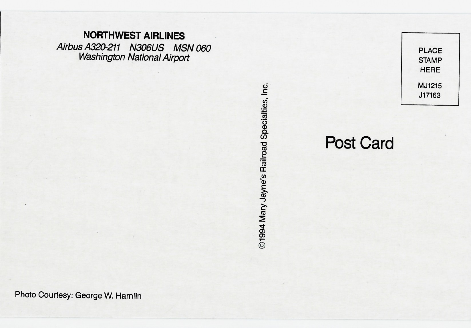 NORTHWEST AIRLINES Airplane Postcard J17163 - Click Image to Close