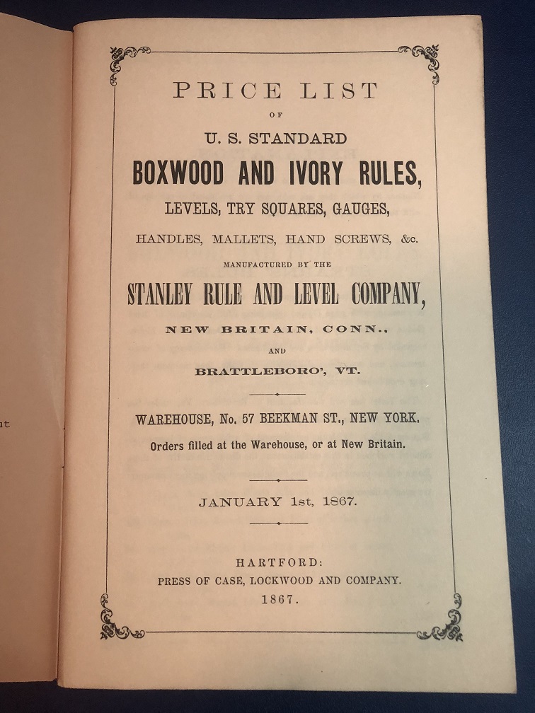 Price List of Stanley Rule & Level January 1867 (Reprint) - Click Image to Close