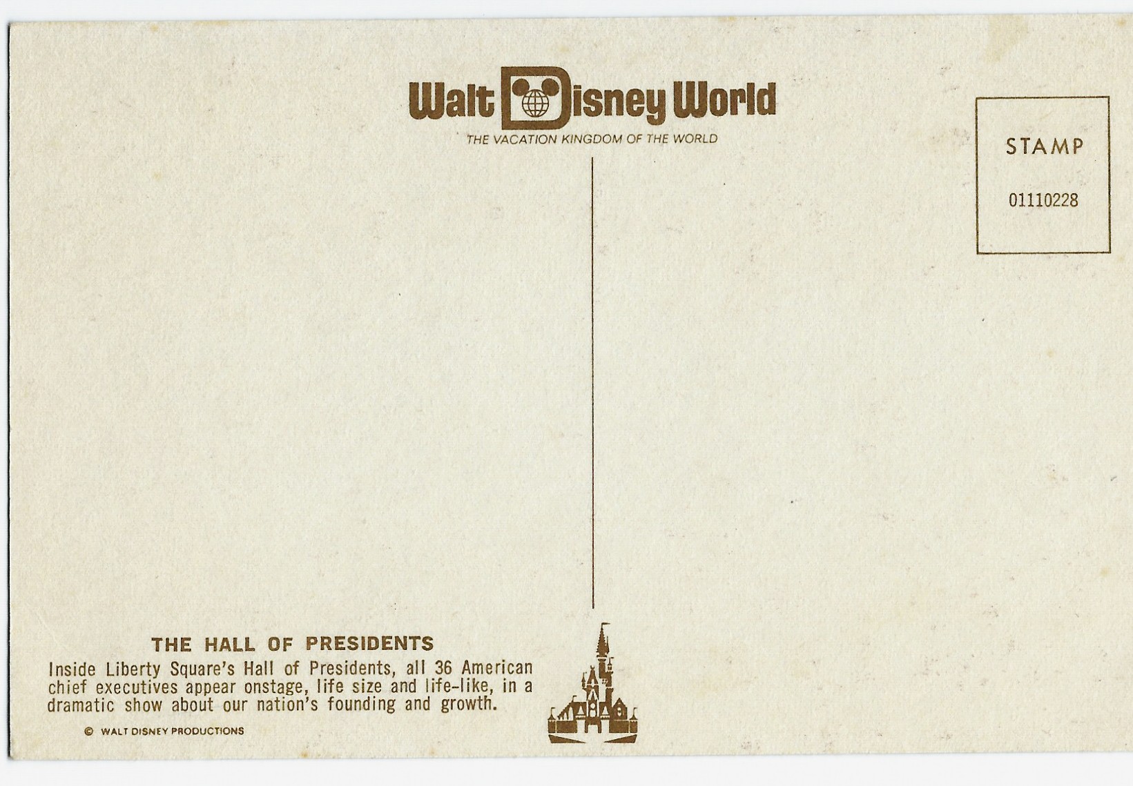 5161 WALT DISNEY WORLD THE HALL OF PRESIDENTS UNUSED POSTCARD 01