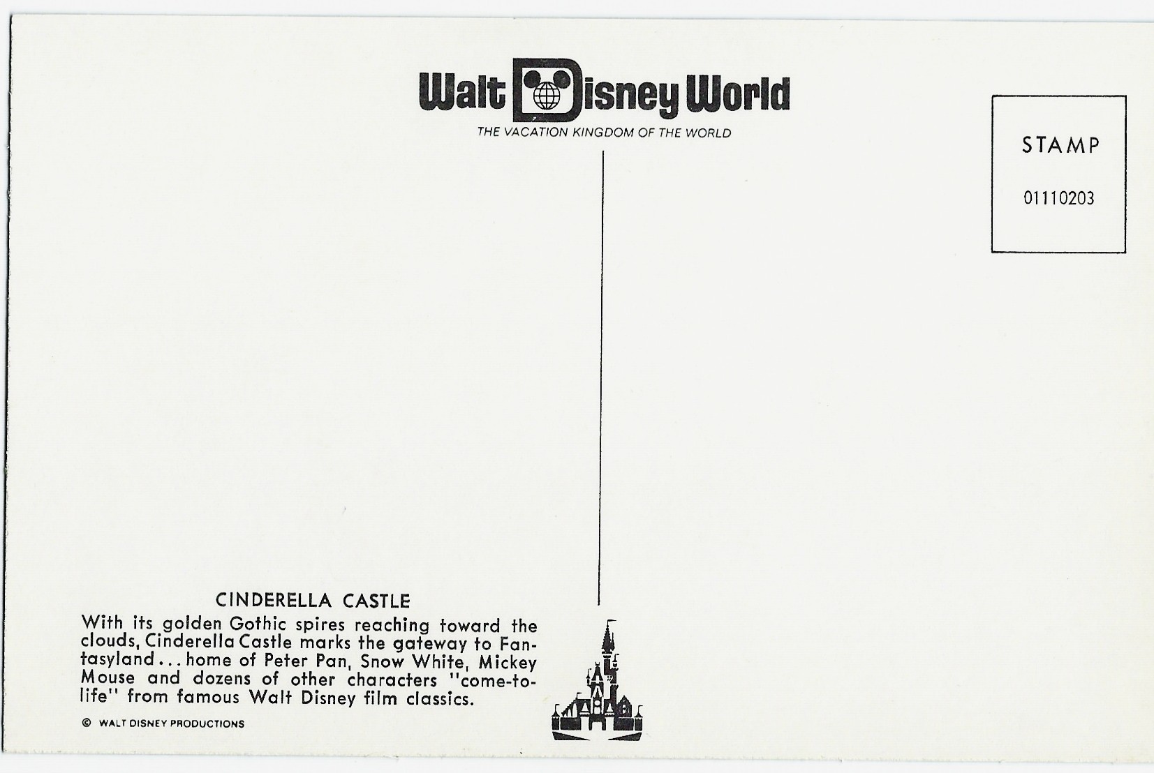 Walt Disney World Cinderella Castle Postcard 01110203