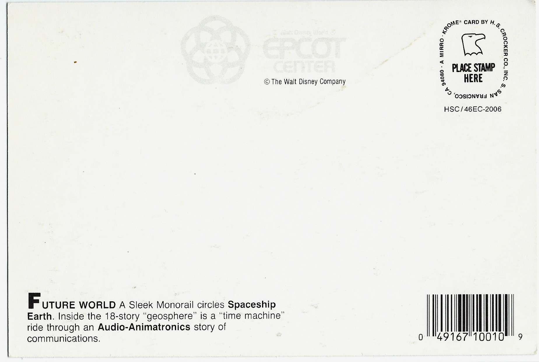 Disney Epcot Center Future World Spaceship Earth Postcard