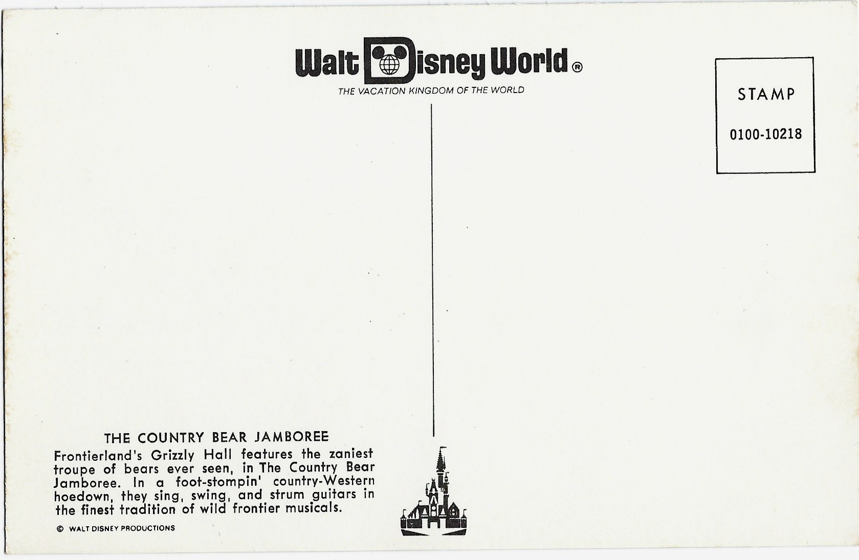 Walt Disney World THE COUNTRY BEAR JAMBOREE POSTCARD 0100-10218