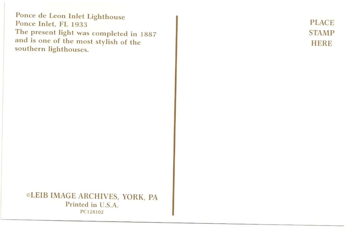 Ponce Inlet Ponce de Leon Lighthouse Postcard (FL) - Click Image to Close