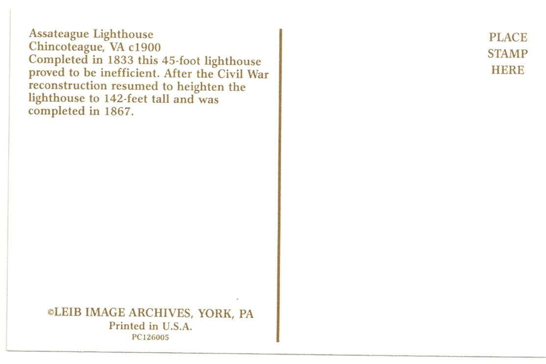 Assateague Lighthouse Postcard (VA) - Click Image to Close