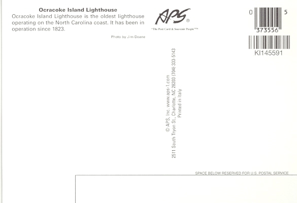 Ocracoke Lighthouse Postcard (NC) - Click Image to Close