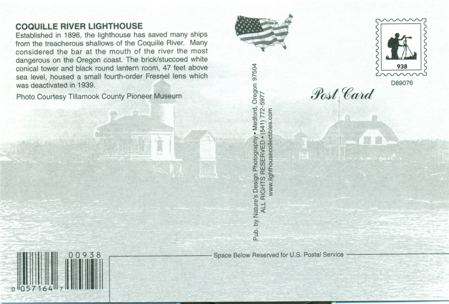 Coquille River Lighthouse Postcard #938 (OR)