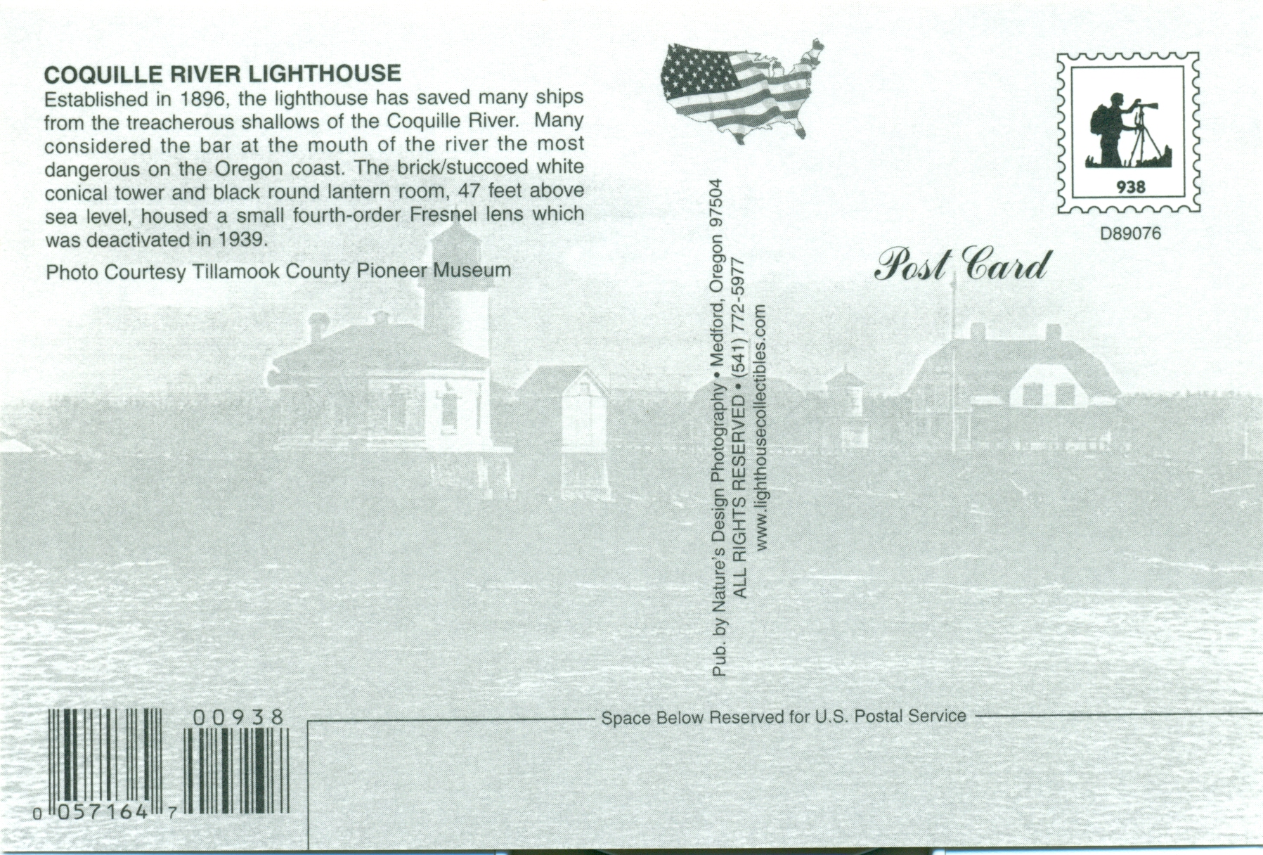 Coquille River Lighthouse Postcard #938 (OR) - Click Image to Close