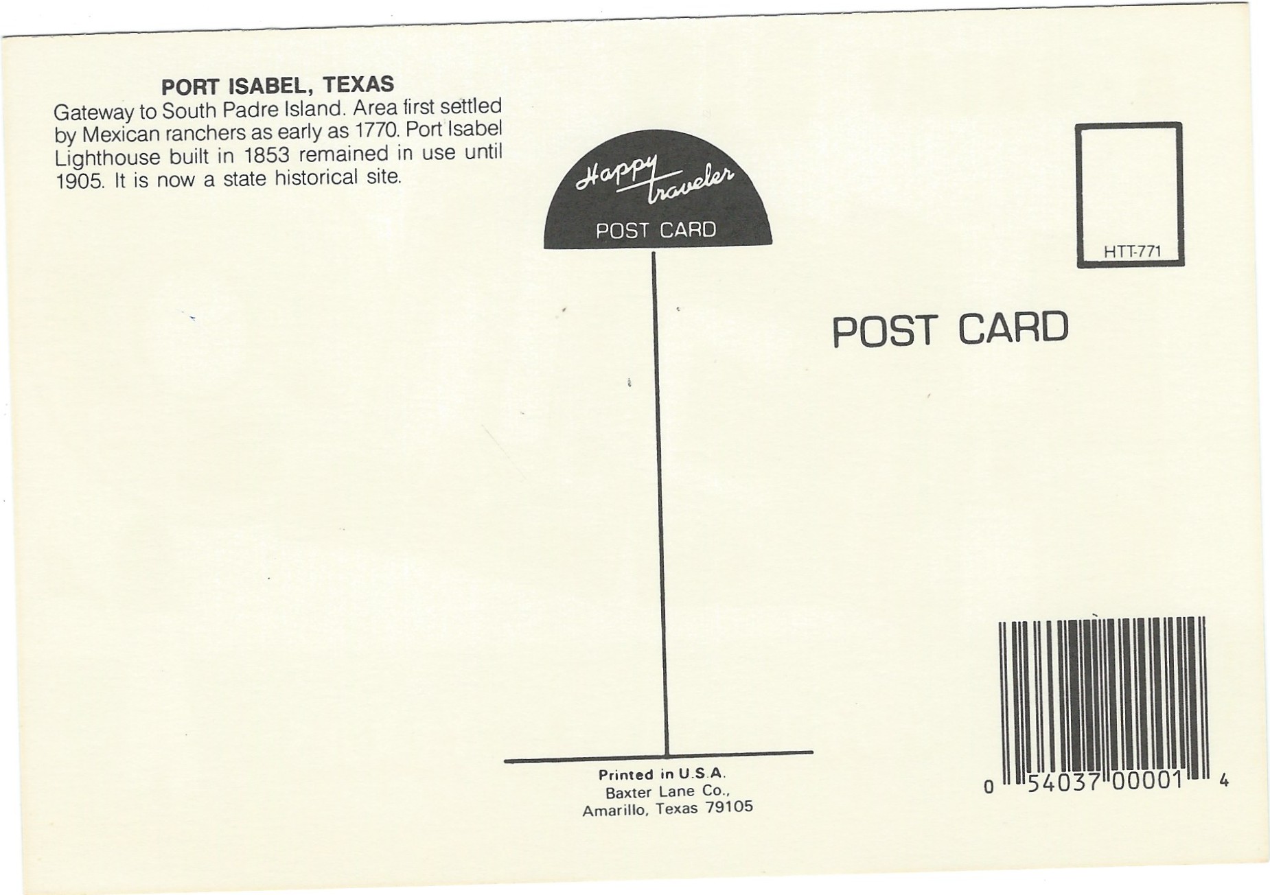 Port Isabel Texas Lighthouse Postcard HTT-771
