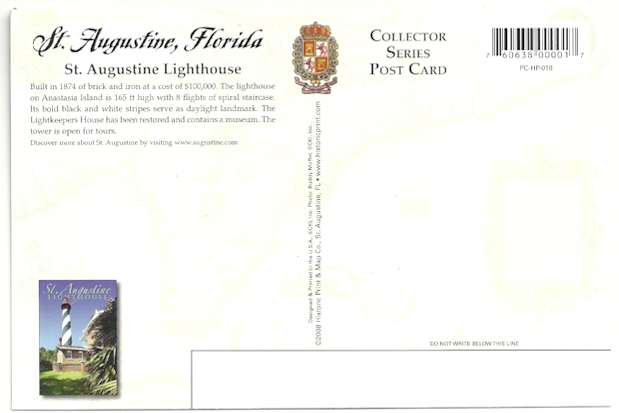 St. Augustine Lighthouse Postcard HP-018 (FL)