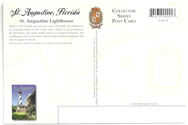 St. Augustine Lighthouse Postcard HP-018 (FL) - Click Image to Close