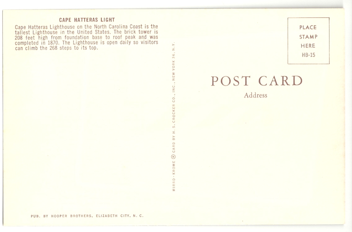 Cape Hatteras Lighthouse Postcard HB-15 (NC)
