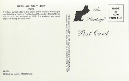 Marshall Point Lighthouse at Sunset Postcard H-286 (ME)