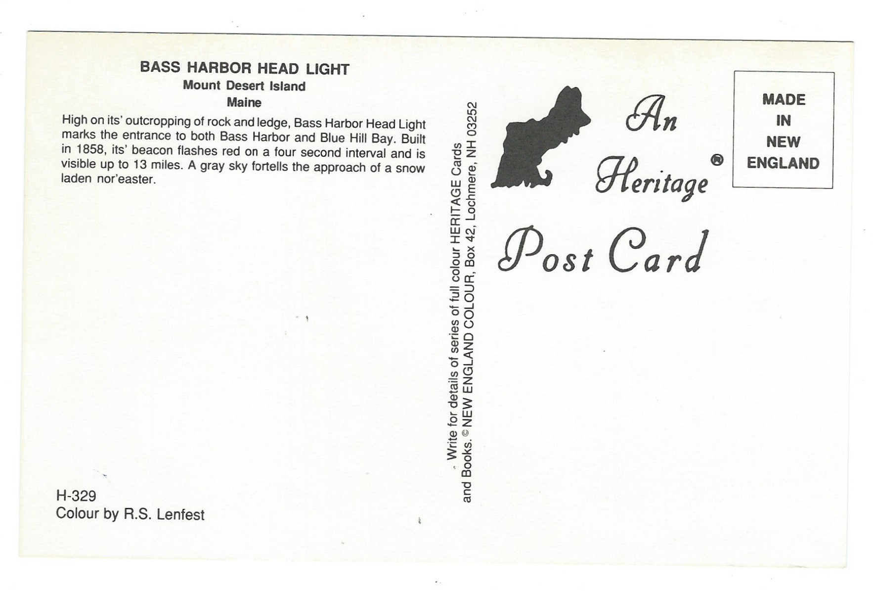 Bass Harbor Head Light Postcard H-329 (ME)