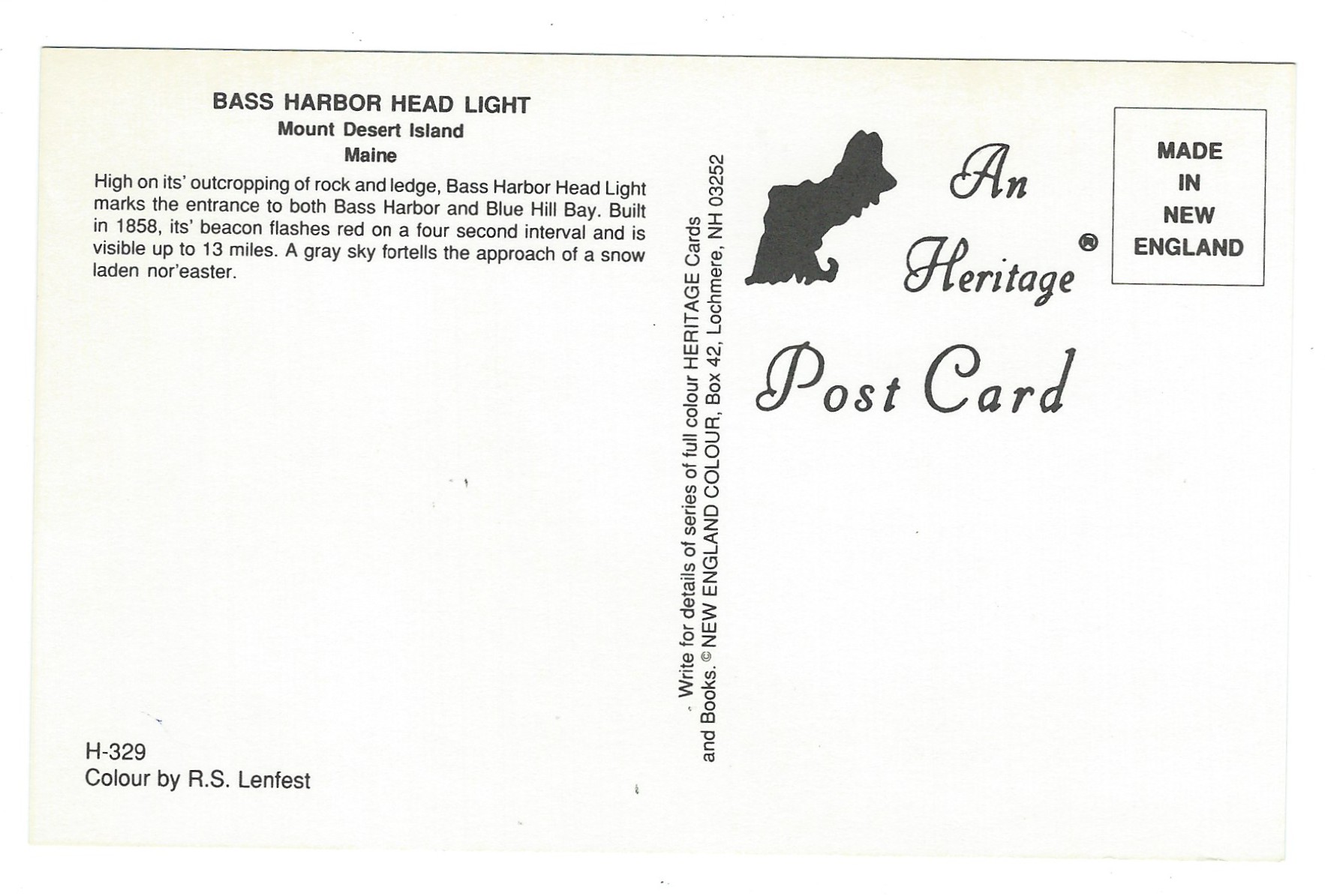 Bass Harbor Head Light Postcard H-329 (ME) - Click Image to Close