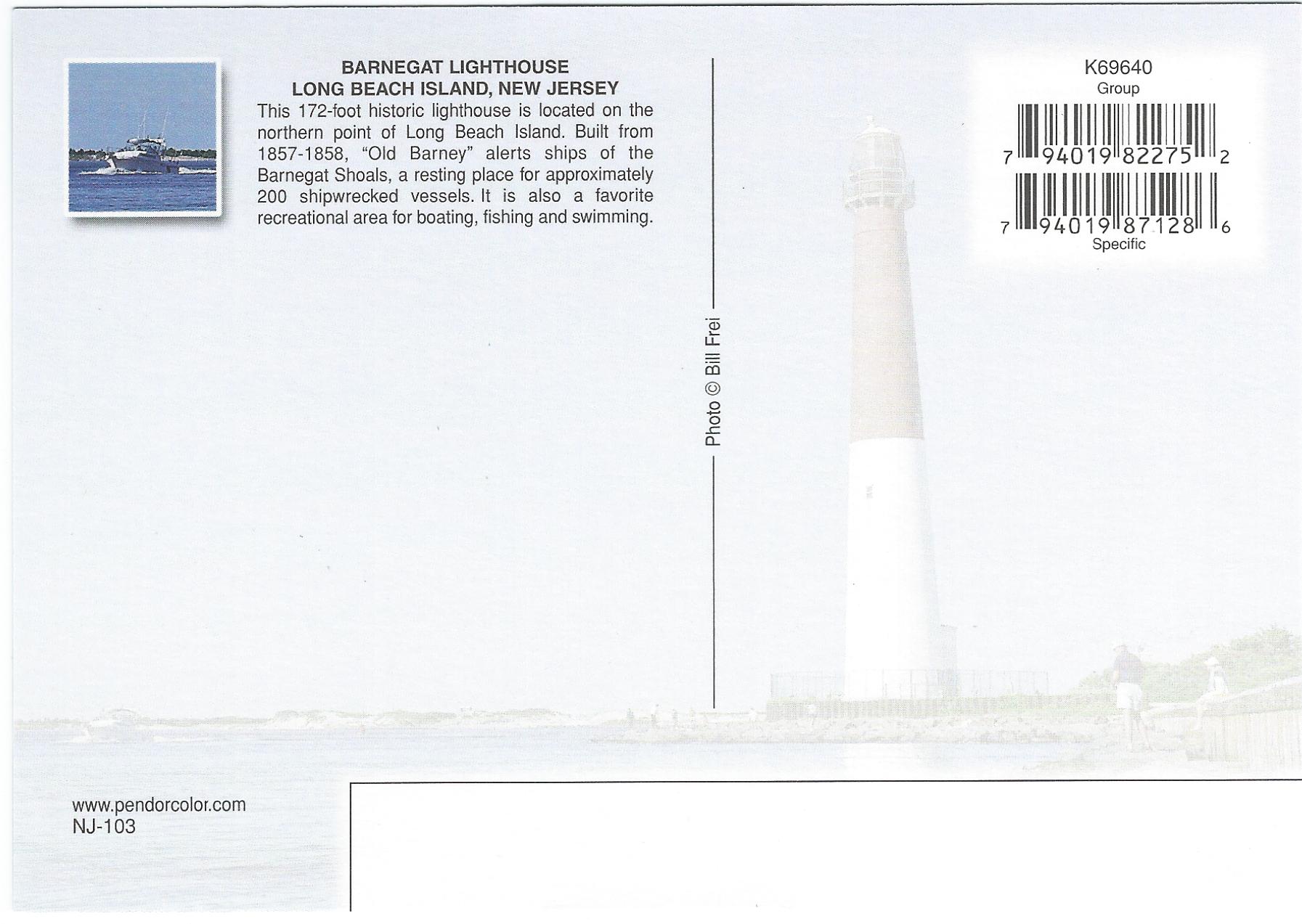 Barnegat Lighthouse Postcard NJ-103 (NJ) - Click Image to Close