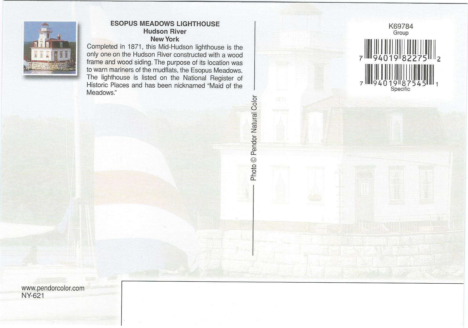 Esopus Meadows Lighthouse Postcard NY-621(NY) - Click Image to Close