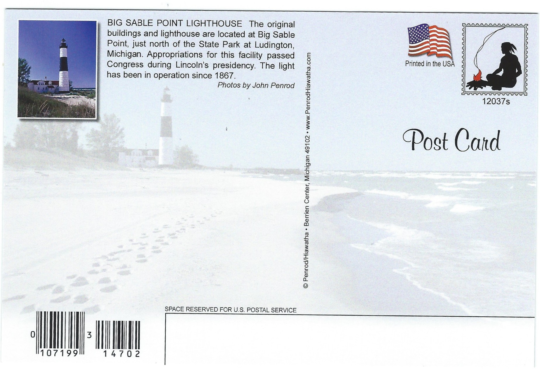 Big Sable Point Lighthouse Postcard 12037s (MI) - Click Image to Close