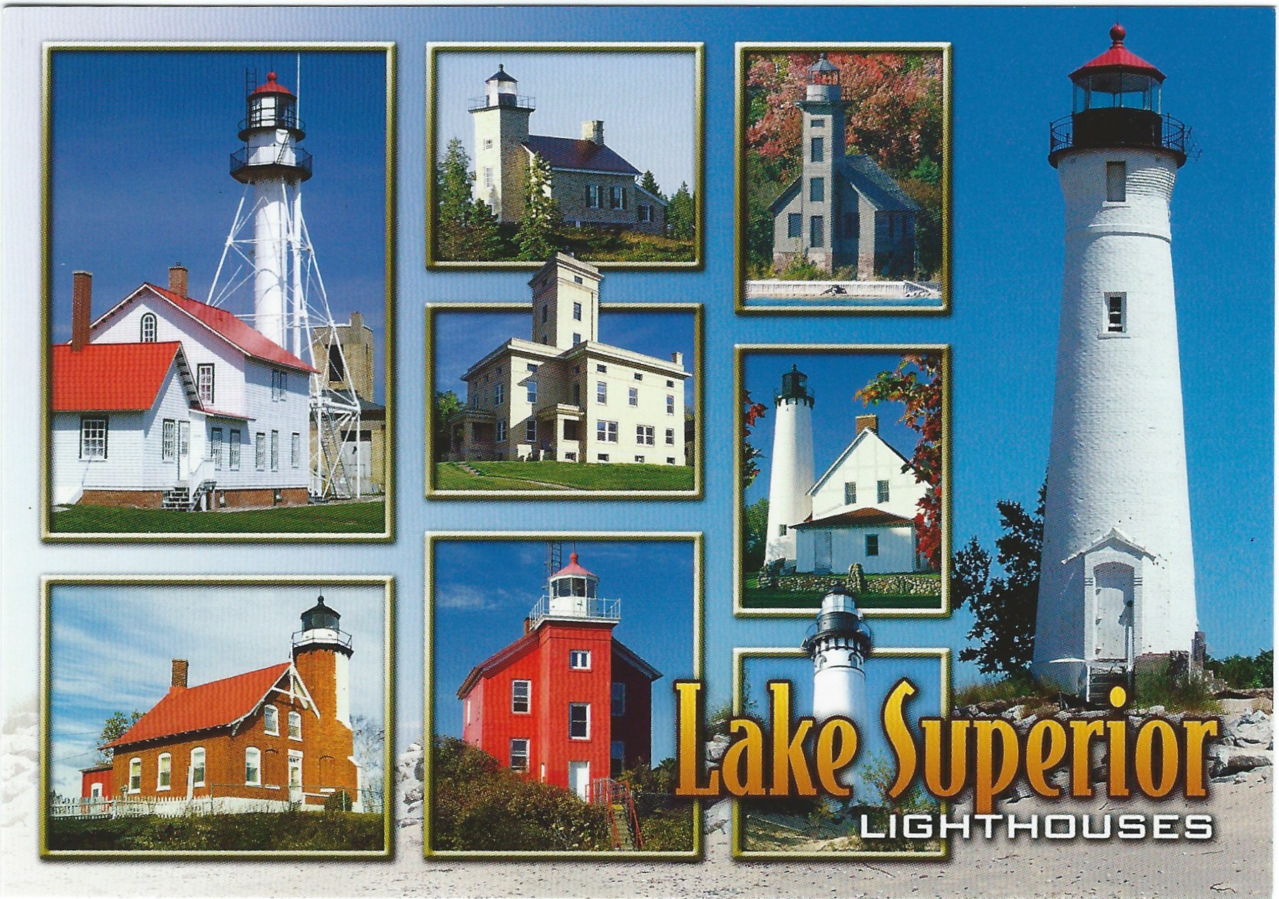 Lake Superior Lighthouses Postcard 182868K (MI)