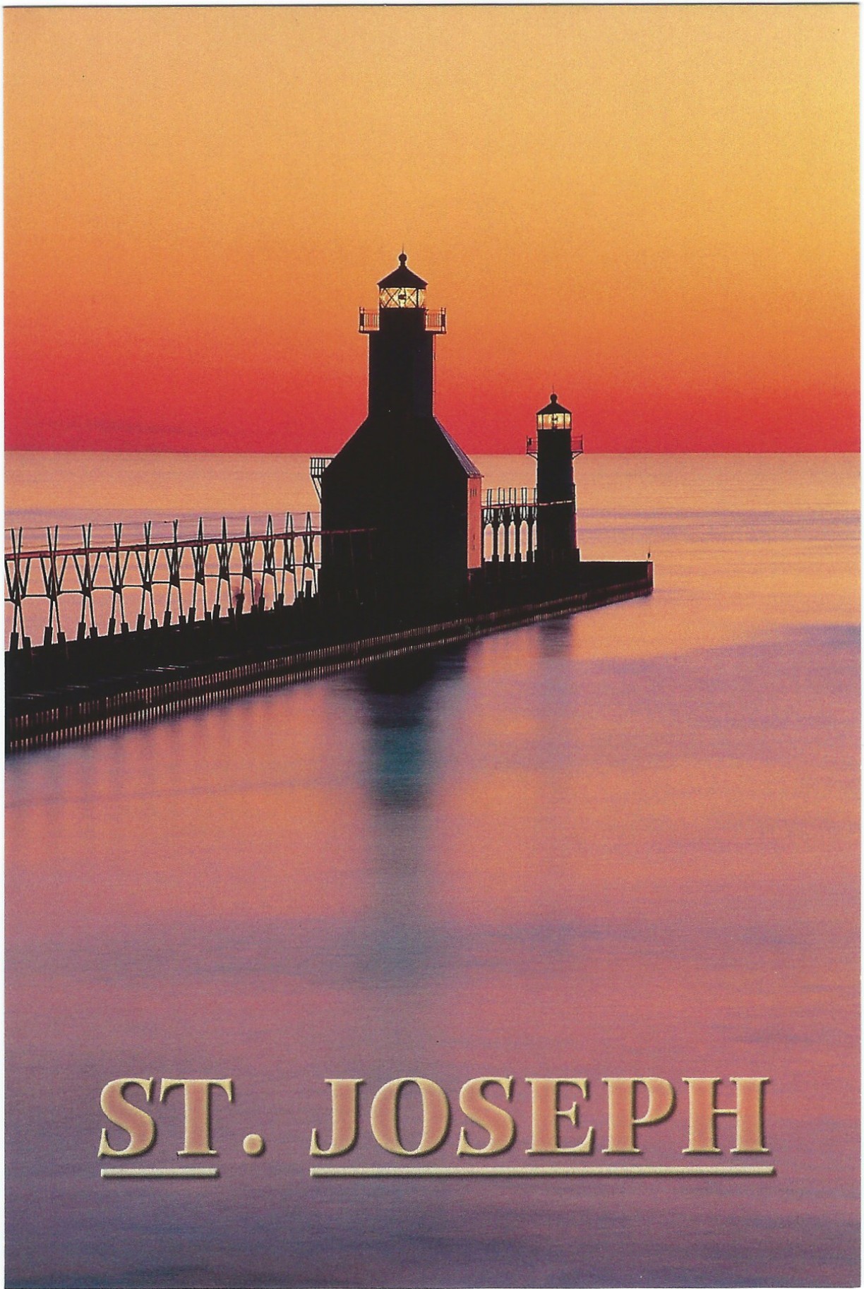 St. Joseph North Pier Inner and Outer Pier Light Sunset Postcard