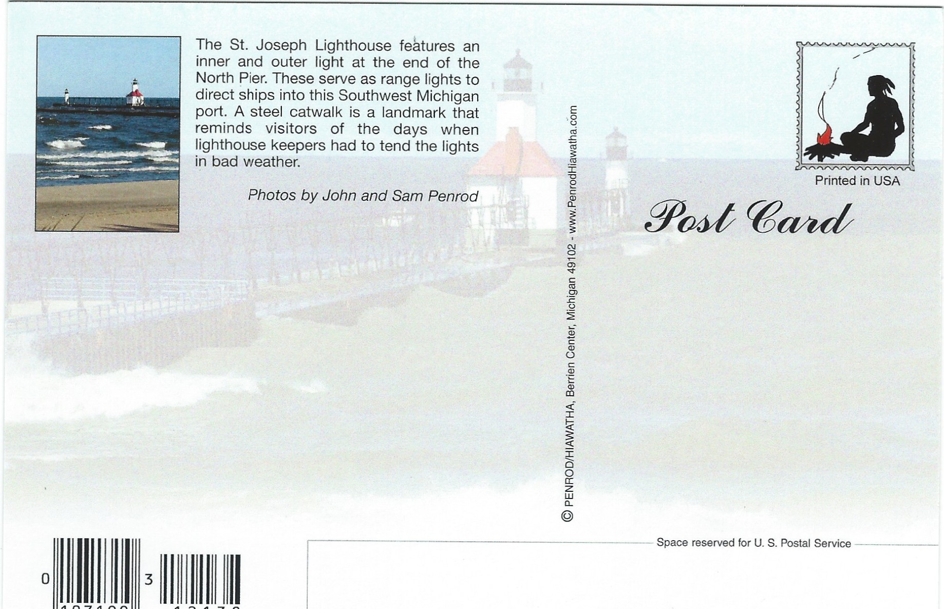 St. Joseph North Pier Inner and Outer Pier Light Sunset Postcard