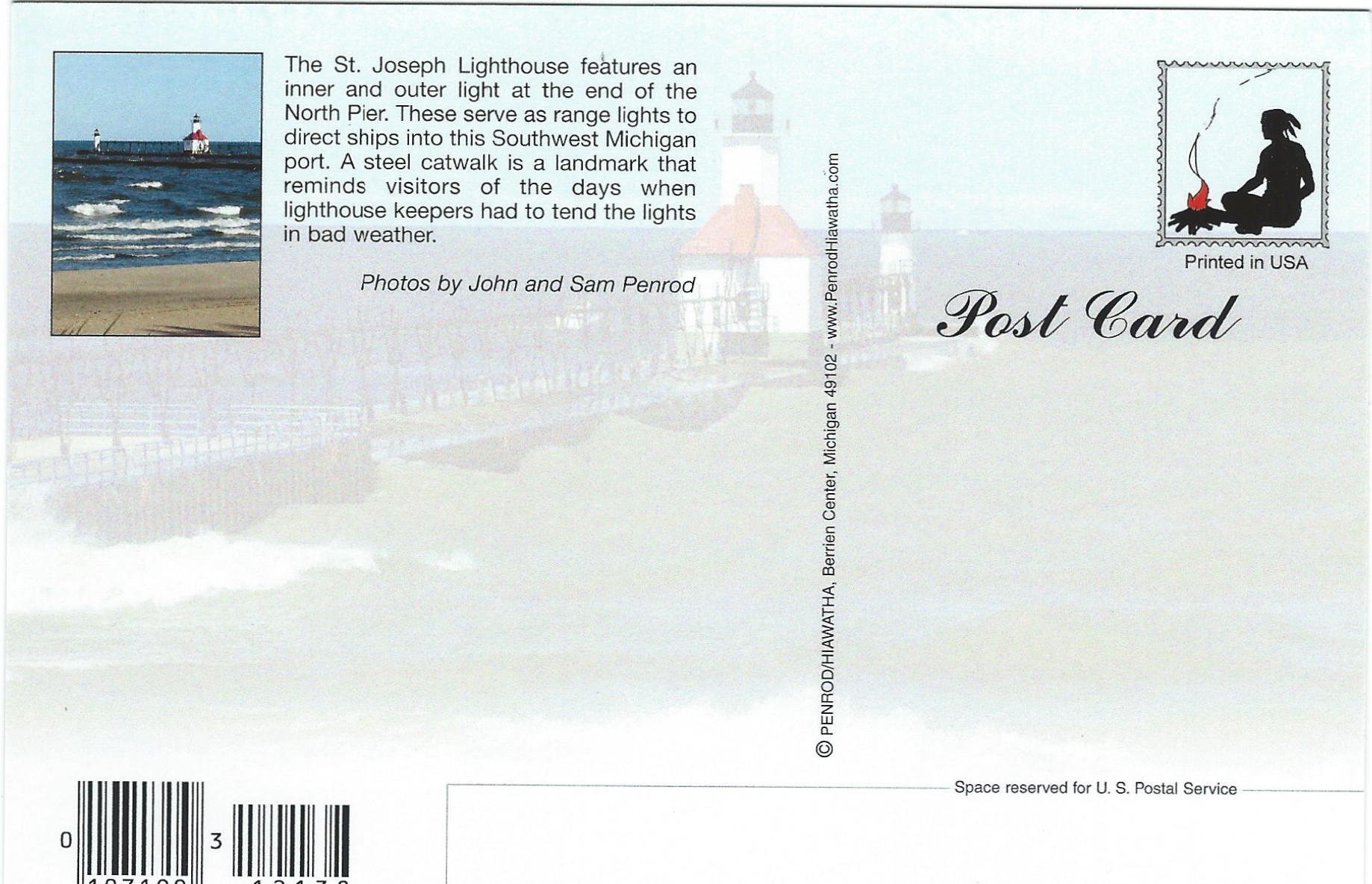 St. Joseph North Pier Inner and Outer Pier Light Sunset Postcard