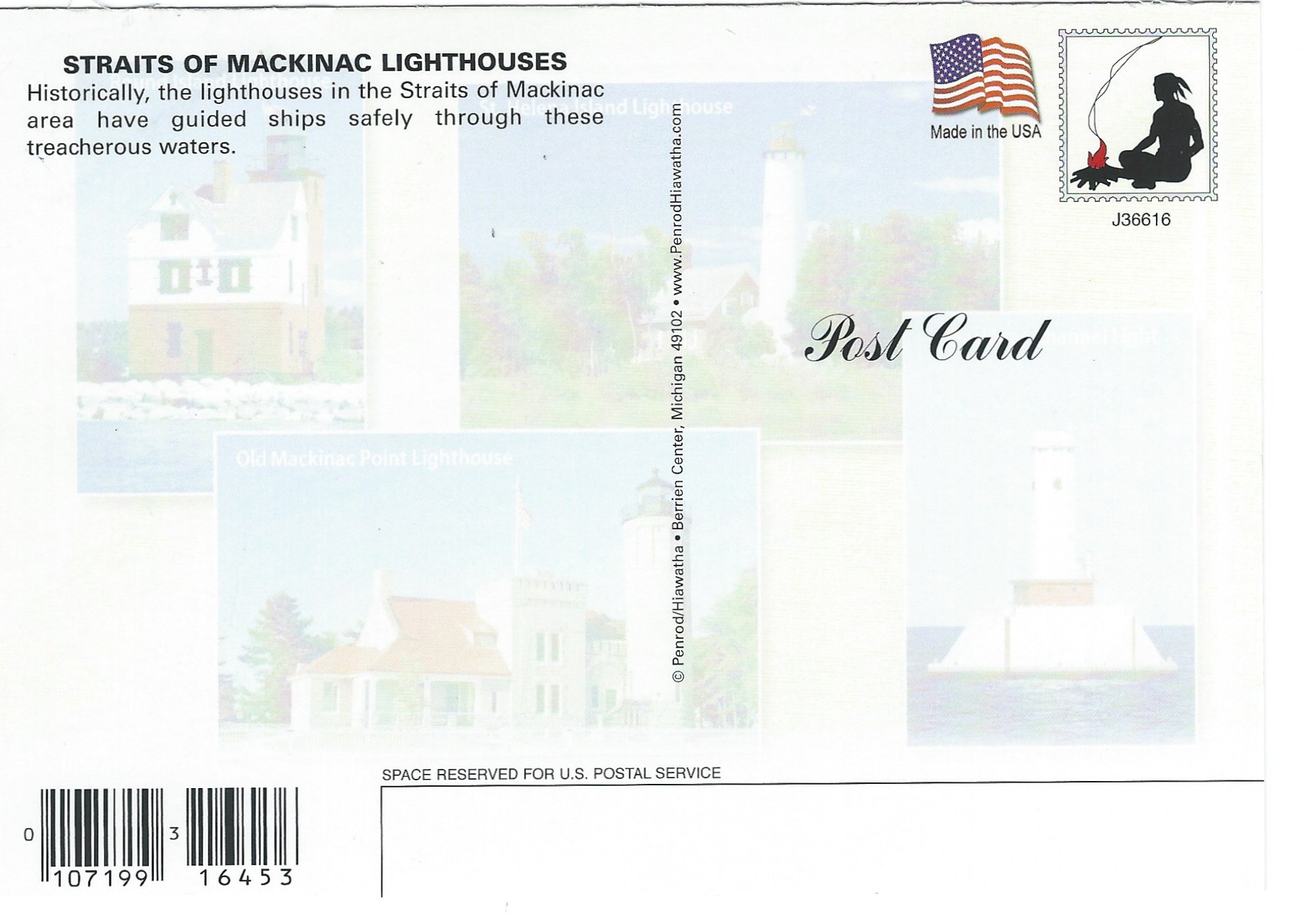 Straits of Macinac Lighthouses Postcard J36616 (MI)