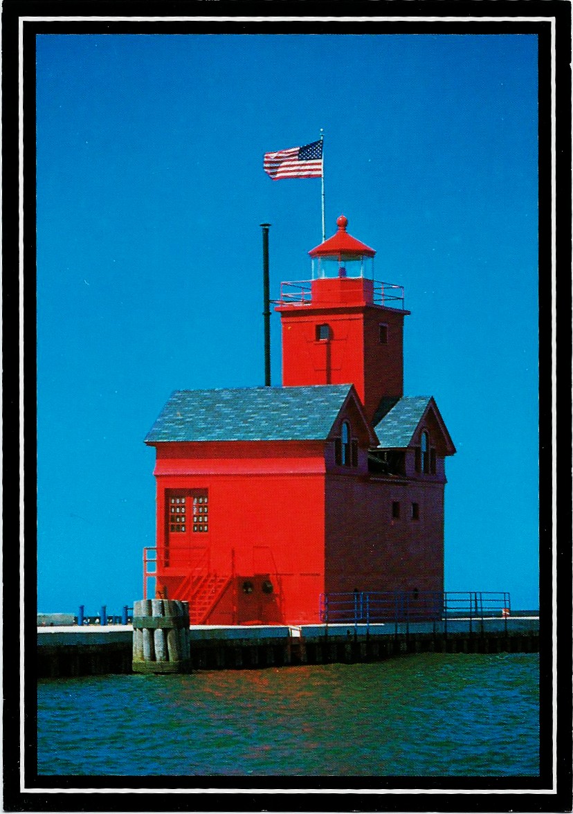 Holland "Big Red" Lighthouse Postcard 4266 Black Border * - Click Image to Close