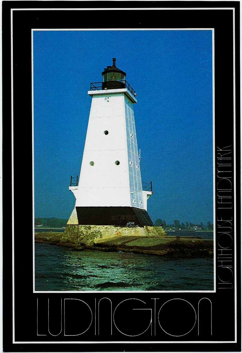 Ludington Lighthouse Landmark Postcard 4749 Black Border *