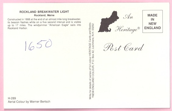 ROCKLAND BREAKWATER LIGHTHOUSE POSTCARD H-289 Maine (ME)