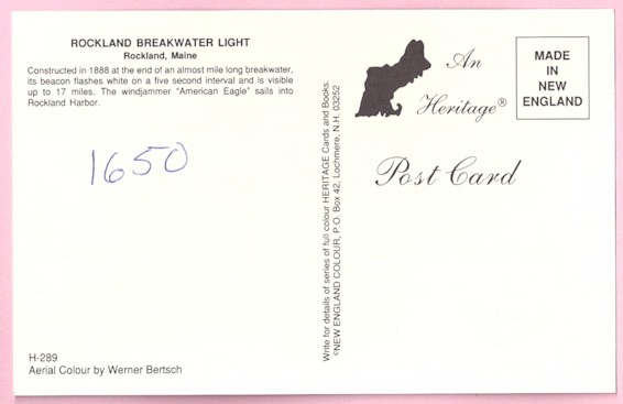 ROCKLAND BREAKWATER LIGHTHOUSE POSTCARD H-289 Maine (ME) - Click Image to Close