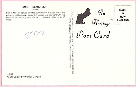 Burnt Island Postcard Light H-284 (ME)