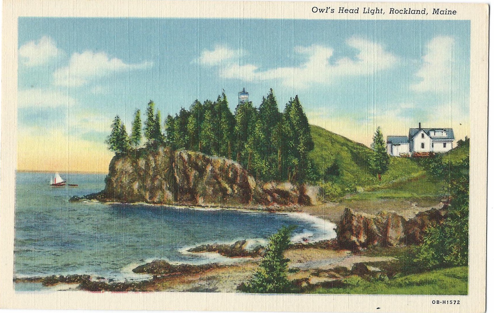 OWL'S HEAD LIGHT ROCKLAND MAINE LIGHTHOUSE POSTCARD OB-H1572