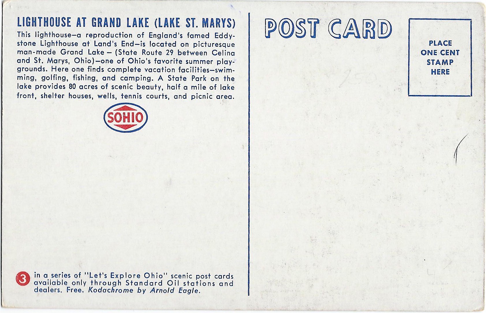 LIGHTHOUSE AT GRAND LAKE (LAKE ST MARYS) STANDARD OIL Postcard 3