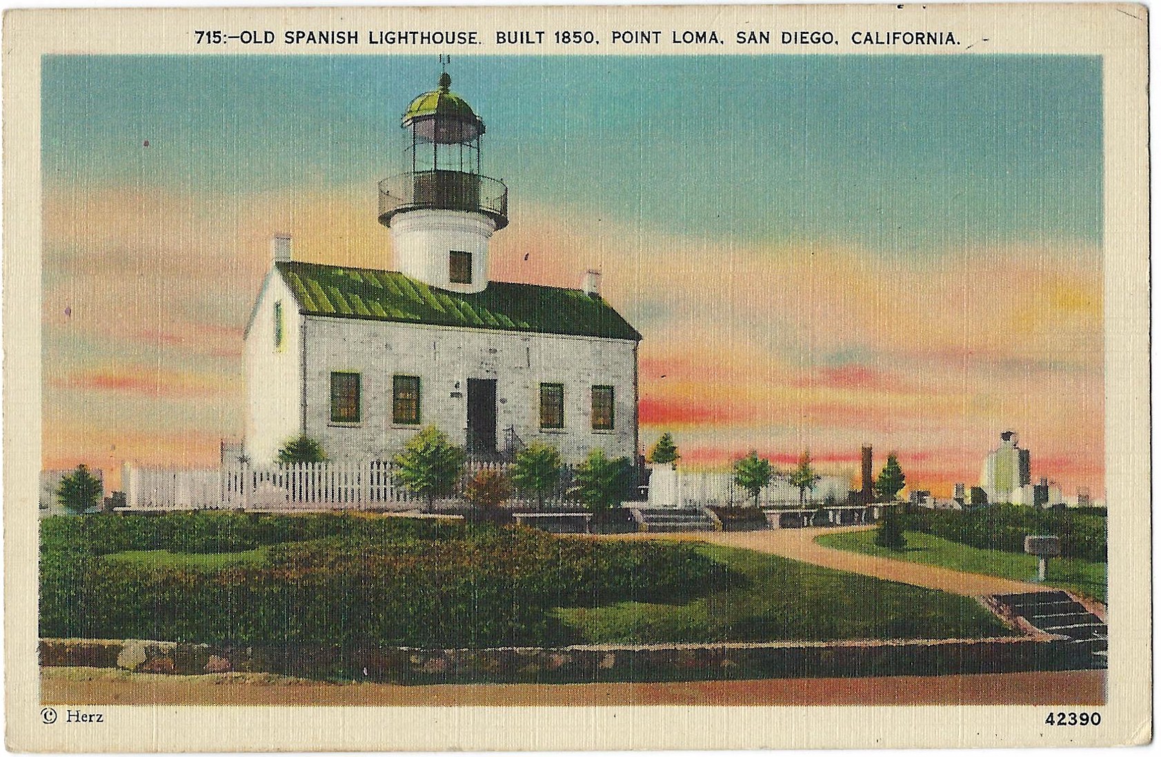 OLD SPANISH LIGHTHOUSE POINT LOMA SAN DIEGO CALIFORNIA LINEN - Click Image to Close