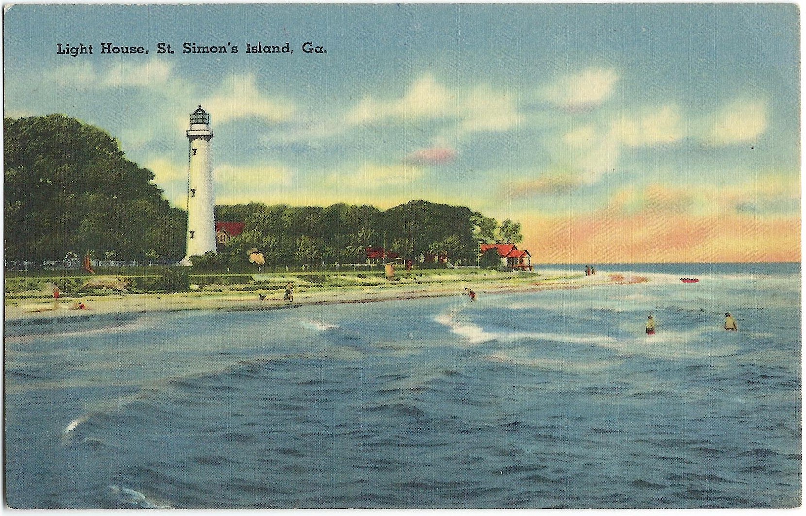 LIGHT HOUSE ST SIMON'S ISLAND GEORGIA LINEN POSTCARD 71287 (GA) LIGHT HOUSE ST SIMON'S ISLAND GEORGIA LINEN POSTCARD 71287 (GA)