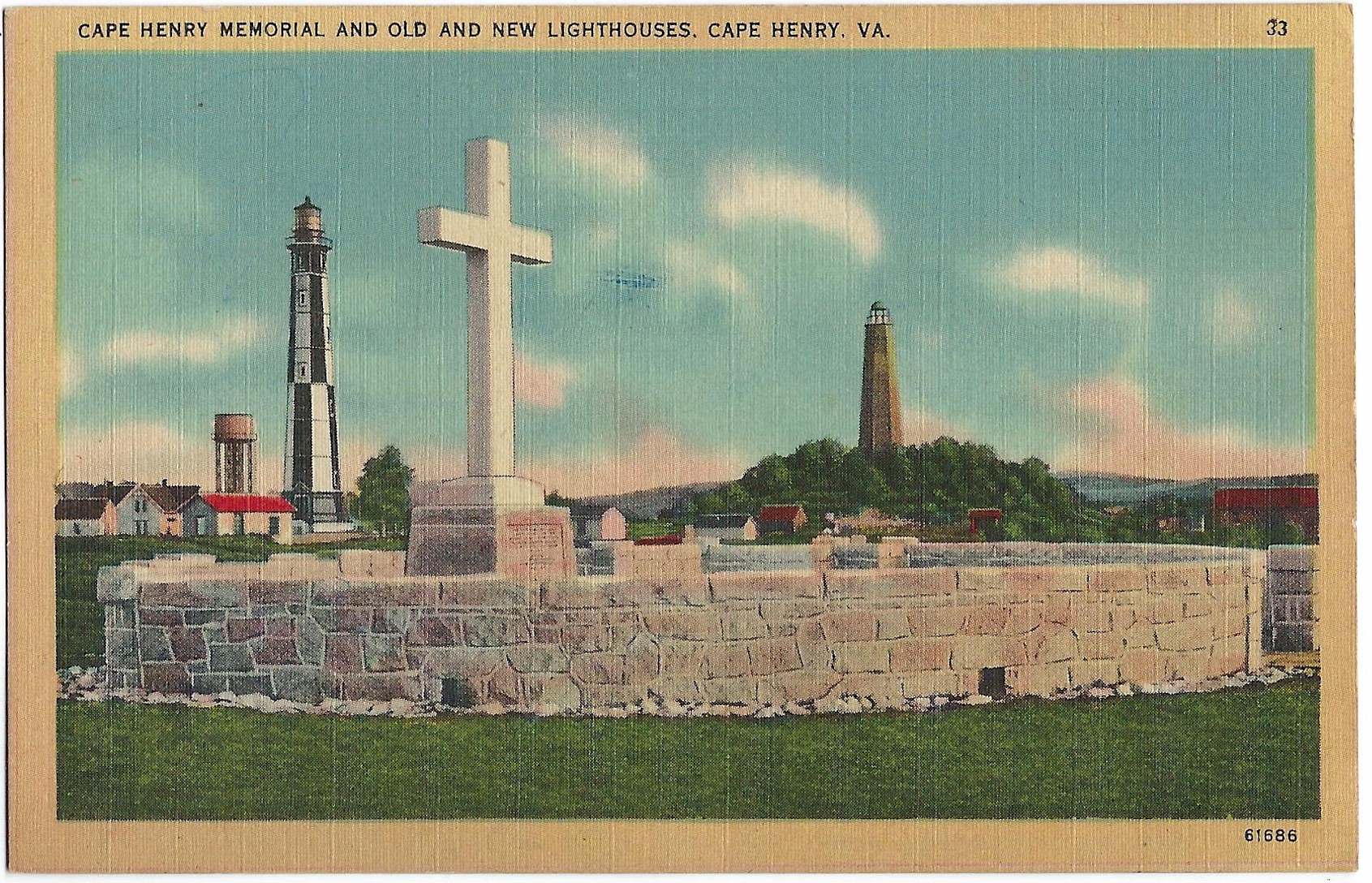 CAPE HENRY MEMORIAL AND OLD AND NEW LIGHTHOUSES POSTCARD (VA)