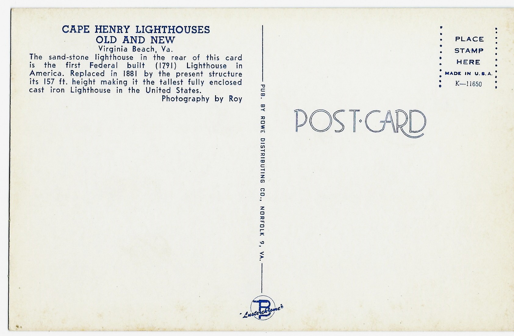 Cape Henry Lighthouses Old & New Postcard K-11650 Virginia (VA)