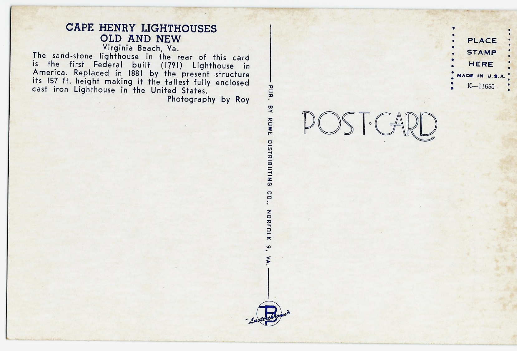 Cape Henry Lighthouses Old & New Postcard K-11650 Virginia (VA)