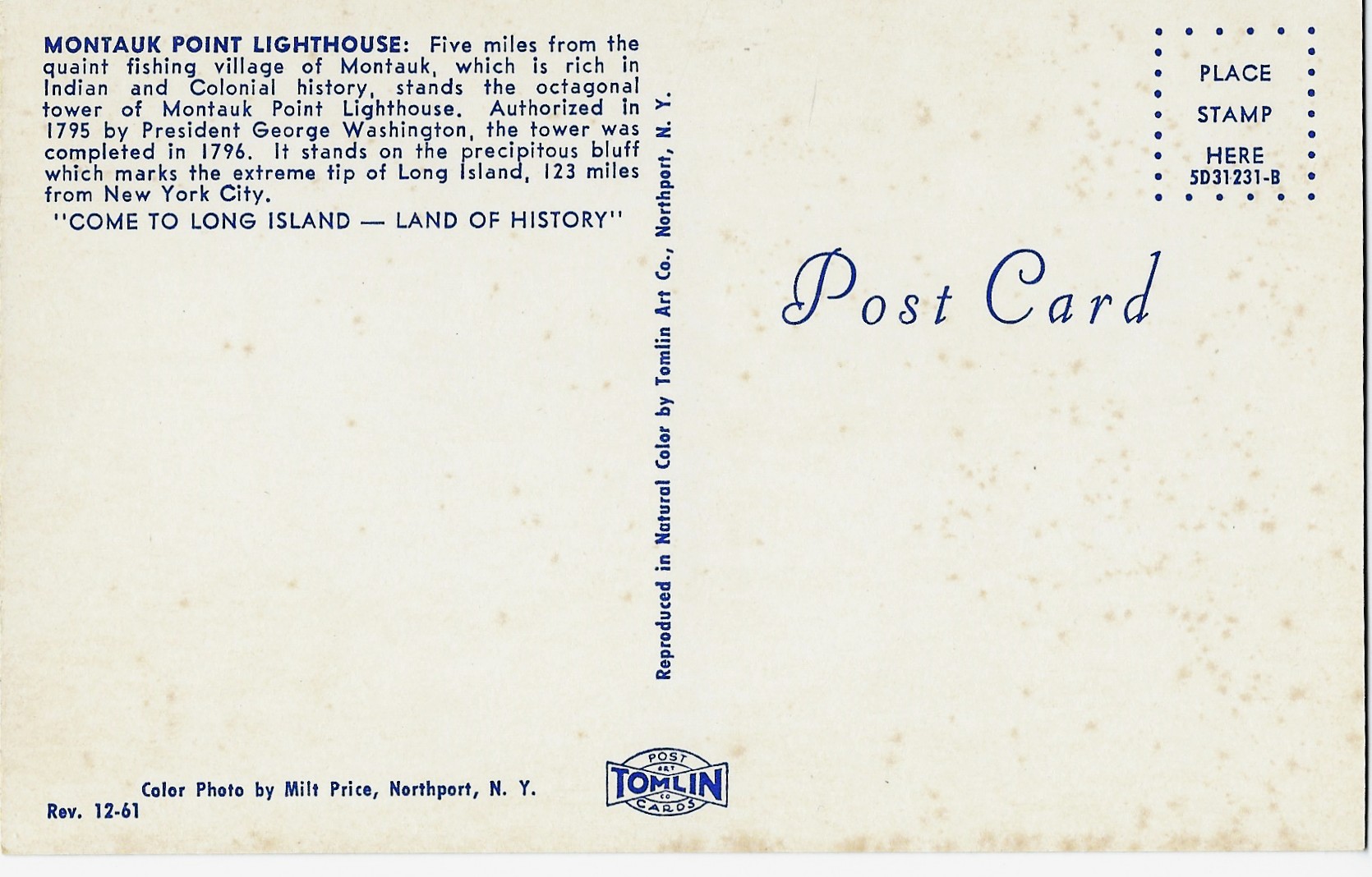 Montauk Point Lighthouse Postcard 5D31231-B (NY)