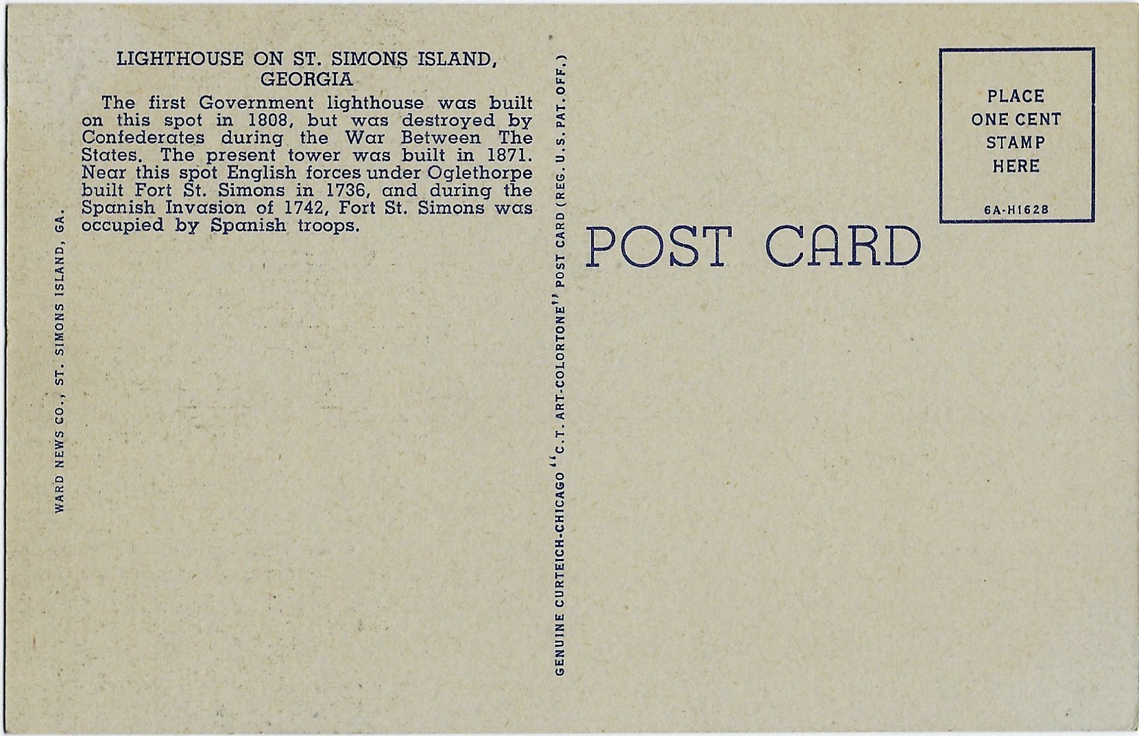 St. Simons Island Lighthouse Georgia Postcard 6A-H1628 - Click Image to Close