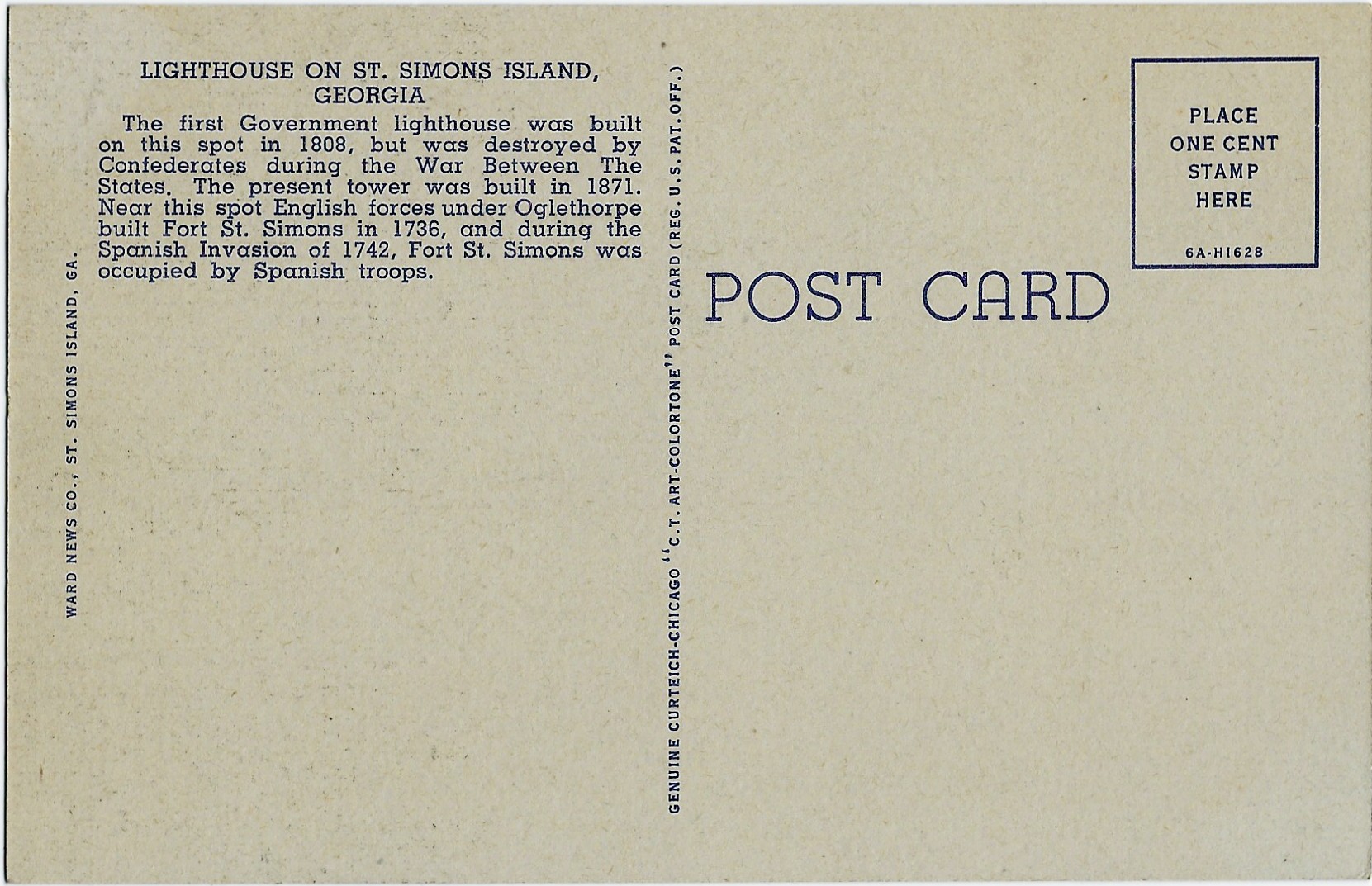 St. Simons Island Lighthouse Georgia Postcard 6A-H1628