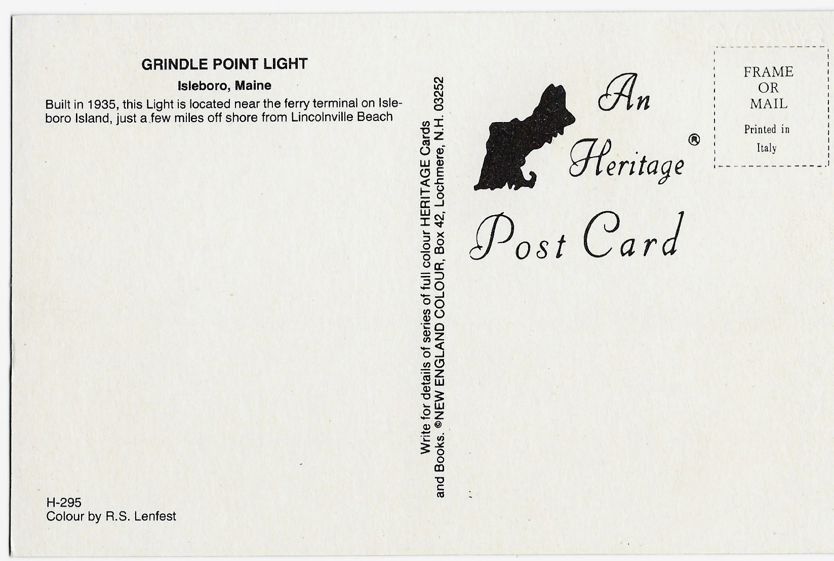 Grindle Point Light Isleboro, Maine (ME) Postcard H-295 - Click Image to Close