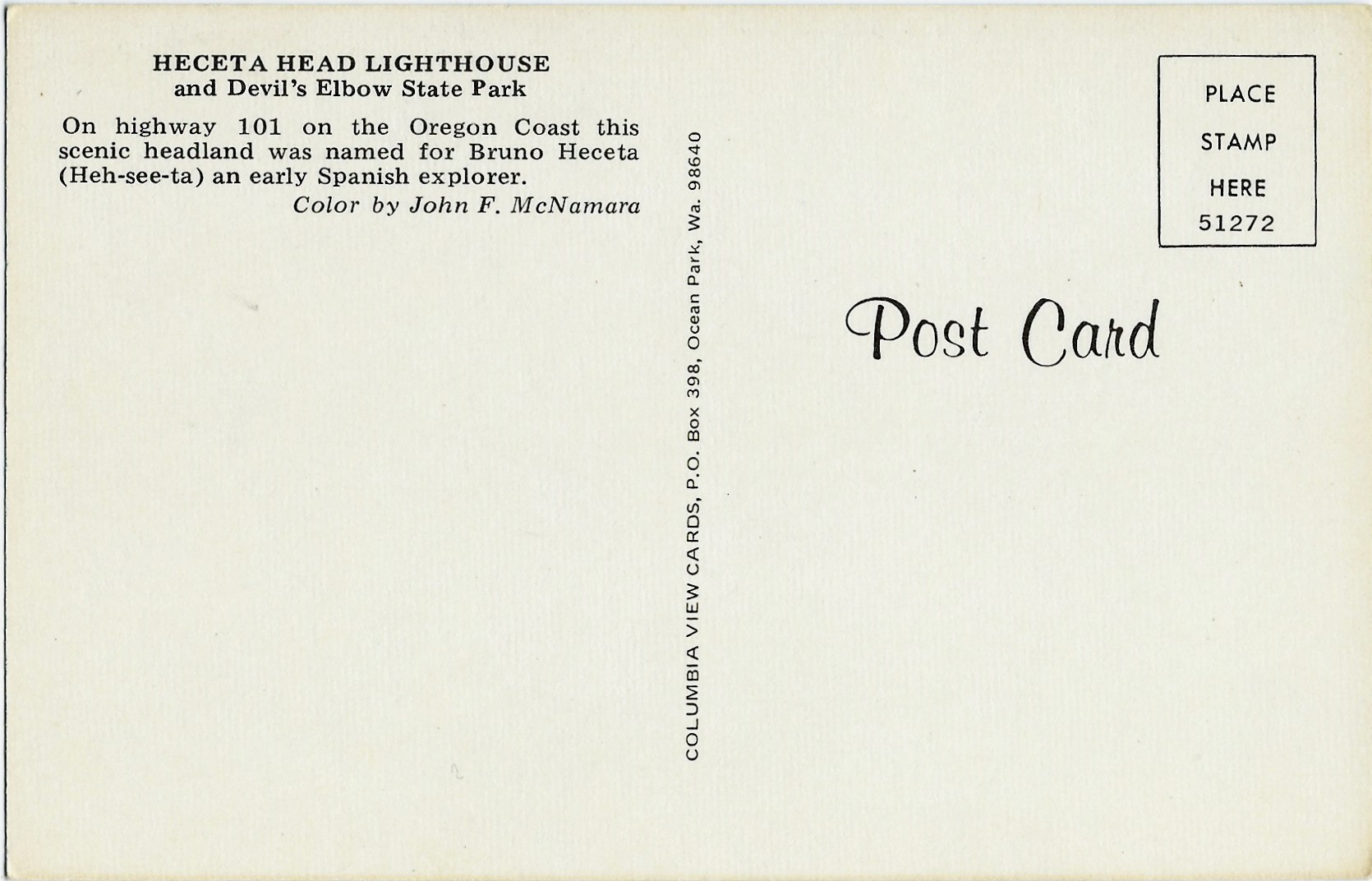 Heceta Head Lighthouse & Devil's Elbow State Park Postcard 51272 - Click Image to Close
